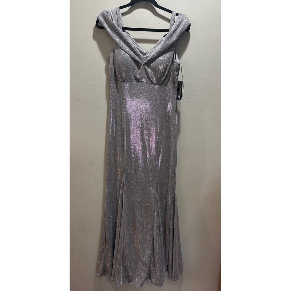 R&M‎ Richards Silver Sparkle Off Shoulder Formal Gown Evening Dress Size 8 NEW
